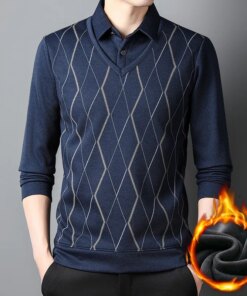 Fashion Trend Polo Shirt for Men Striped Casual Autumn and Winter Warm Clothing Long Sleeve Korean Men’s Polo T-shirt Thick Tops