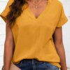 Buy Fashion Women Solid OL Work Shirt Casual Office Blusas Female Loose Tops Tunic ZANZEA Summer Elegant V Neck Short Sleeve Blouse online shopping cheap