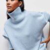 Buy Fashion Women Sweaters 2023 Autumn Winter New Solid Color Long Sleeved Sweater Loose Half-high Neck Warm Pullover Knitwears Tops online shopping cheap