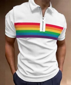 Fashion Zipper Polo Shirt High Quality Rainbow Element Men’s Clothing Golf Leisure Sports Polo Daily Vacation Tops Shirt For Men