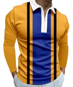 Fashionable Long -sleeved Men in Spring and Summer Casual Striped Seal Polo