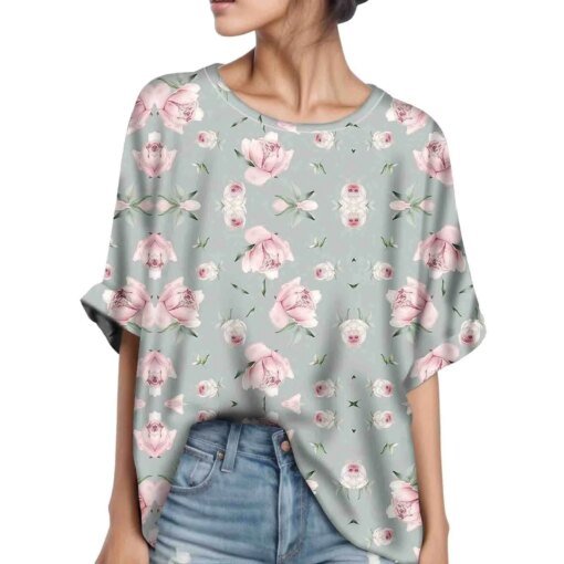 Buy Floral Print Batwing Sleeve Blouses Women Summer Fashion Loose Tunic Shirts Vintage Casual Shirts O Neck Pullover Tops Блузки online shopping cheap