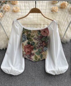 Floral Print Blouses Vintage Long Sleeve Shirts Korean Fashion Blouse Woman Sweet Crop Top Femme Blusas Women Clothing