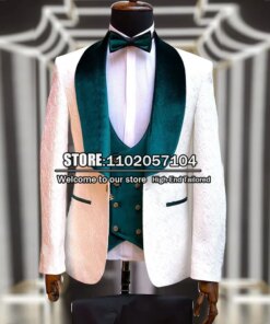 Formal Wedding Tuxedo Groom Wear Men Suits Jacquard Jacket+Vest+Pants 3 Pieces Trajes De Hombre De Vestir Elegantes Prom Dress
