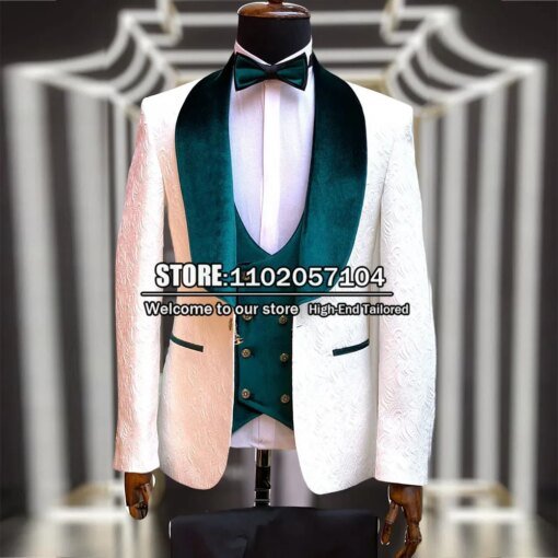 Buy Formal Wedding Tuxedo Groom Wear Men Suits Jacquard Jacket+Vest+Pants 3 Pieces Trajes De Hombre De Vestir Elegantes Prom Dress online shopping cheap