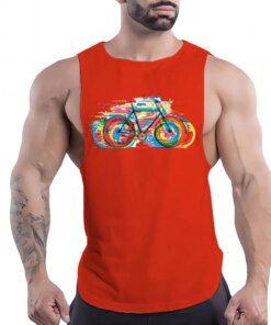 Four Seasons Outdoor Fitness Casual Adult Men’S O-Collar Vest Creative Bike 2d Print Simple Stylish Comfortable Sleeveless Shirt