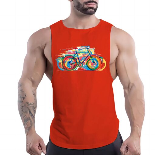 Buy Four Seasons Outdoor Fitness Casual Adult Men'S O-Collar Vest Creative Bike 2d Print Simple Stylish Comfortable Sleeveless Shirt online shopping cheap