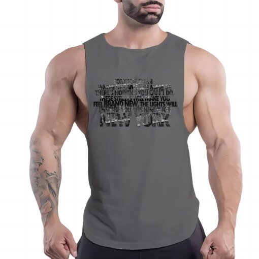 Buy Four Seasons Outdoor Fitness Casual Adult Men'S O-Collar Vest Creative Graphic 2d Print Trend Comfortable Sleeveless Shirt online shopping cheap