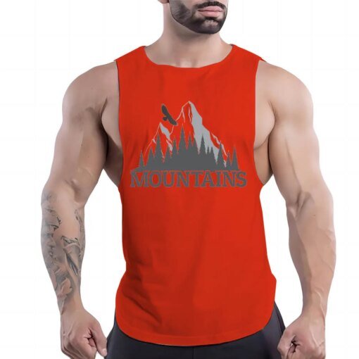 Buy Four Seasons Outdoor Fitness Casual Adult Men'S O-Neck Vest Creative Mountain 2d Printed Breathable Trend Sleeveless Shirt online shopping cheap