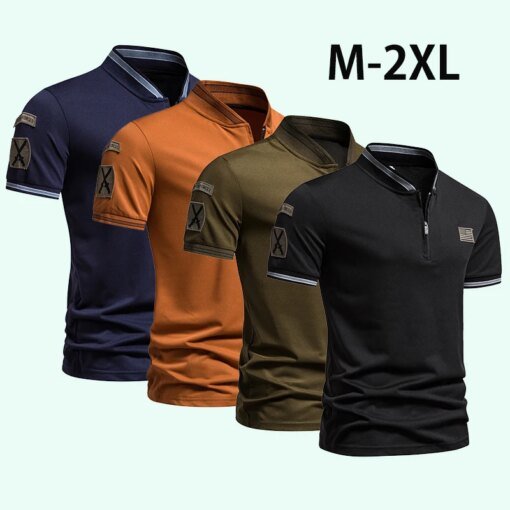 Buy Free shipping! 2023 Summer New Men's T-shirt High Quality Zipper Stand Neck T-shirt Sports Outdoor Breathable Tees European Size online shopping cheap