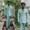 Buy Green Men's Suit 2 Pieces Blazer Pants With Belt Peaked Lapel Business Formal Slim Fit Wedding Groom Tailored Costume Homme online shopping cheap