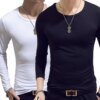 Buy H213 Slim Fit Men's T-Shirt Long Sleeve Crew V-Neck Solid Color Casual Sports Muscle Tees Plus Size Simple Style T-shirts online shopping cheap