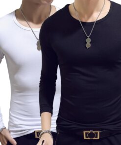 H213 Slim Fit Men’s T-Shirt Long Sleeve Crew V-Neck Solid Color Casual Sports Muscle Tees Plus Size Simple Style T-shirts