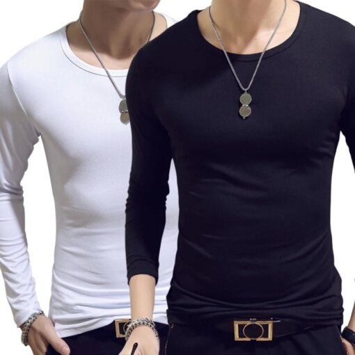 Buy H213 Slim Fit Men's T-Shirt Long Sleeve Crew V-Neck Solid Color Casual Sports Muscle Tees Plus Size Simple Style T-shirts online shopping cheap