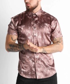 HANDSOME SLIM FIT BUSINESS TREND PERSONALITY FASHION PRINT SHORT SLEEVE SHIRT MEN Business Social dress shirt