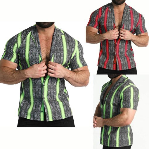 Buy HANDSOME SLIM FIT BUSINESS TREND PERSONALITY FASHION PRINT SHORT SLEEVE SHIRT MEN Camisas De Hombre Streetwear online shopping cheap