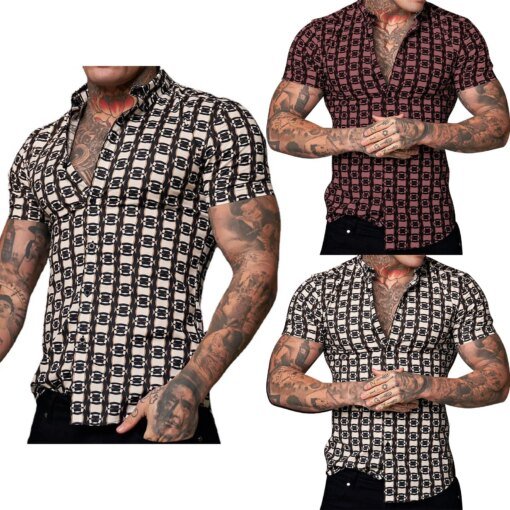 Buy HANDSOME SLIM FIT BUSINESS TREND PERSONALITY FASHION PRINT SHORT SLEEVE SHIRT MEN Ethnic European American Style online shopping cheap
