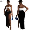Buy HLJ Fashion Hollow Skinny Skirts Two Piece Sets Women Sexy Tube And High Slit Irregular Skirts Outfits Female Nightclub Clothing online shopping cheap