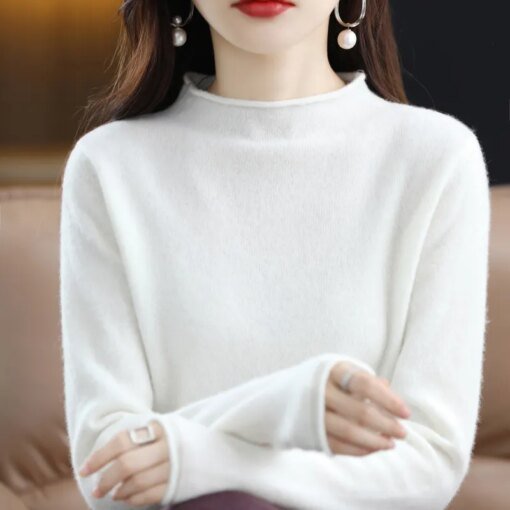 Buy Half High Collar Cashmere Sweater Women's New Fall And Winter Pullover Wool Women's High-Quality Sweater Knitting Warm Jumper online shopping cheap