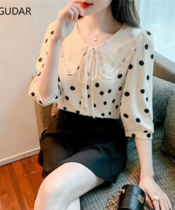 Half Sleeve Women Blouses 2022 Turn-down Collar Blouse Shirt WOMEN Tops Casual Tops Elegant Work Wear Chiffon Shirts 4XL