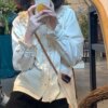 Buy Harajuku Kawaii Lolita Short Sleeve Shirts Women Spring E-Girl Peter Pan Collar Ruffles Blouses Y2k Grunge Bottoming Tops Women online shopping cheap