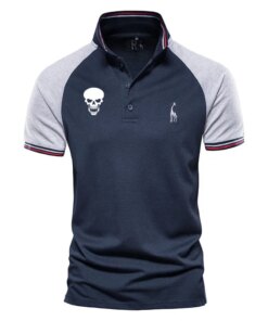 Harajuku loose men’s golf shirt Summer High quality breathable men’s POLO shirt skull print Hip hop street men short sleeves