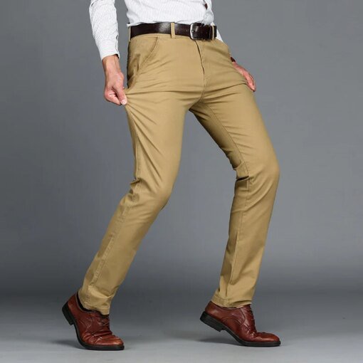 Buy High Quality Men's Casual Pants Fashion Man Trousers High Waist Elastic Cotton Comfortable Straight Tube Business Cargo Pants online shopping cheap