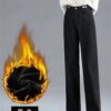Buy High Waist Wide Leg Warm Trousers Female Vintage Leisure Autumn Winter Jeans Women Velvet Fleeces Inside Thickening Denim Pants online shopping cheap
