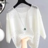 Buy Hollow Out Thin Casual Knitted Blouse Women Summer Ice Silk White Shirts Women O Neck Bottoming Office Lady Tops Blusas 13686 online shopping cheap
