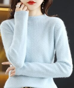 Hot selling women’s 100% pure mink cashmere fashionable simple color knitted semi-high collar women’s pullover mink cashmere swe