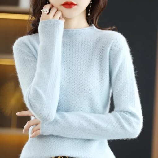 Buy Hot selling women's 100% pure mink cashmere fashionable simple color knitted semi-high collar women's pullover mink cashmere swe online shopping cheap