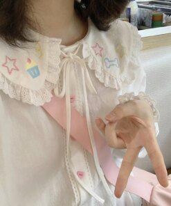 Japanese 2023 Sweet Shirt Embroidered Doll Collar Blouses New Spring and Autumn Female Long Sleeve Elegant Blouse Tops H04