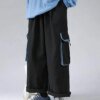 Buy Japanese Big Pocket Wide Lg Baggy Straight Cargo Pants Korean Casual Ankle-length Long Trousers Streetwear Cotton Techwear New online shopping cheap