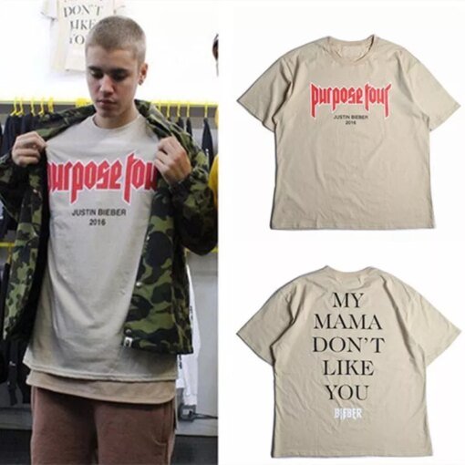 Buy Justin Bieber Purpose Tour T Shirt Men Women Casual Hip Hop Skateboard Streetwear My Mama Don't Like You Oversized Tee Y2k Tops online shopping cheap