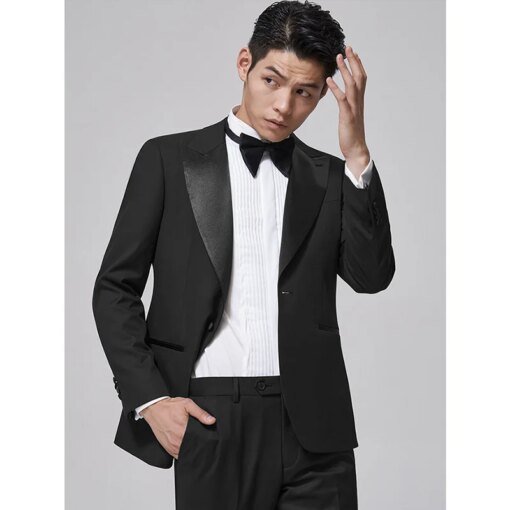 Buy K-Solid color professional suit black two-button west groomsman suit online shopping cheap