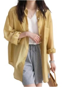 Korean Spring Summer Fashion oversize Air-conditioned Shirt Women Loose Lesser Blouses Solid Color plus size Sunscreen shirt Top