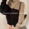 Buy LOTDOOTN Women Turtleneck Sweater Autumn Winter Bare Shoulders Patchwork Elegant Thick Warm Knitted Pullovers Ladies Casual Tops online shopping cheap
