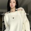 Buy LOTDOOTN Y2K Women Korean Vintage Oversized High Street Sweater Aesthetics Long Sleeve Sweaters Bare Shoulders Grunge Pullovers online shopping cheap