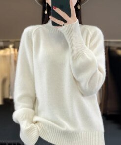 Lazy Style Thickened Women’s High Neck 100% Woolen Sweater Long Sleeve Pullover Knitted Top 2023 Autumn/Winter New Underlay