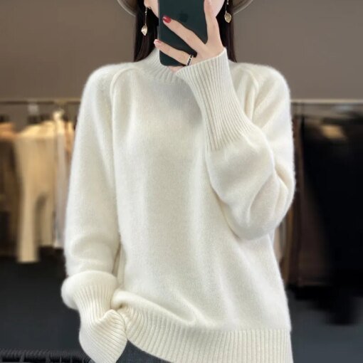 Buy Lazy Style Thickened Women's High Neck 100% Woolen Sweater Long Sleeve Pullover Knitted Top 2023 Autumn/Winter New Underlay online shopping cheap