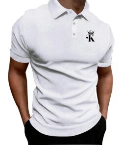 Letter K Print Men Summer Fashion Short Sleeve Polo Shirt , Men Casual Sport Lapel Golf Polo Shirt .