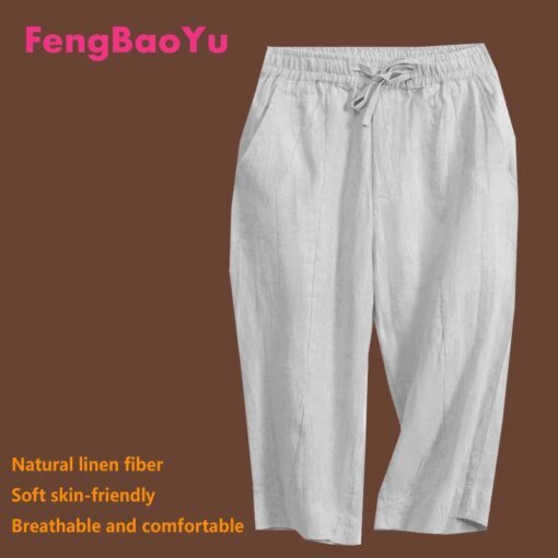 Buy Linen Cropped Pants Men's Summer Thin Chinese Style Casual Loose Straight Tube Elastic Waist Lace-up Hemp Material Free Shipping online shopping cheap