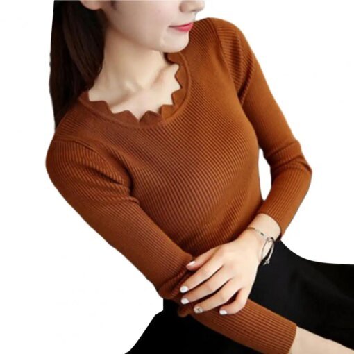 Buy Long Sleeve Top Stylish Neck Women's Knitted Sweaters for Autumn Winter Slim Fit Long Sleeve Solid Color Tops Long Sleeve online shopping cheap