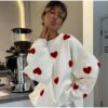 Buy Love Embroidery Woman Sweaters 2023 New Casual Sweet Long Sleeved O-neck Pullovers Female Autumn Winter Knitting Sweater Jumper online shopping cheap