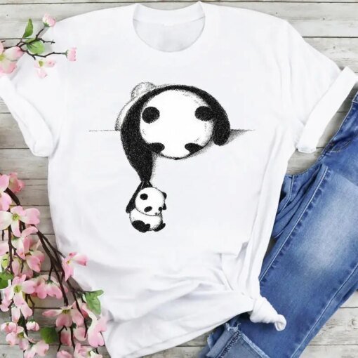 Buy Lovely Panda Animal Print T-Shirt Women Cute Fashion Ladies Summer Female Clothes Tshirts Tops Cartoon Graphic T Shirt Femme online shopping cheap