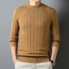 Buy Luxury Men's Knitted Pullover Autumn/Winter New Solid Color Long Sleeve Wool Sweater British Fashion Trend Stripe Warm Clothing online shopping cheap