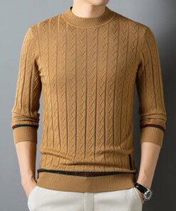 Luxury Men’s Knitted Pullover Autumn/Winter New Solid Color Long Sleeve Wool Sweater British Fashion Trend Stripe Warm Clothing