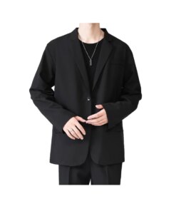 M-Autumn and winter new men’s fashion slim solid color round neck Europe and the United States simple