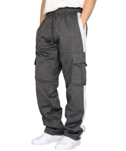 Male Color Block Sweatpants Tether Large Size Pant Loose Autumn And Winter Sports Patchwork Pockets Trousers Stretch Waist Pants