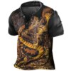 Man Polo Shirts Dragon Printed Summer Men’s Shirts Vintage Male Short Sleeve Tops Casual Oversized Clothing Lapel Button Tshirts